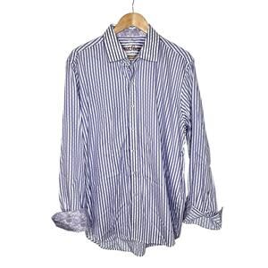 Robert Graham Classic Fit Striped Flip Cuff Button Up Shirt Mens XL Purple